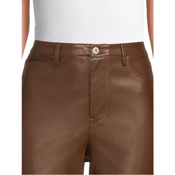 No Boundaries Junior’s High Rise Faux Leather Pants Hot Chocolate - Picture 5 of 5